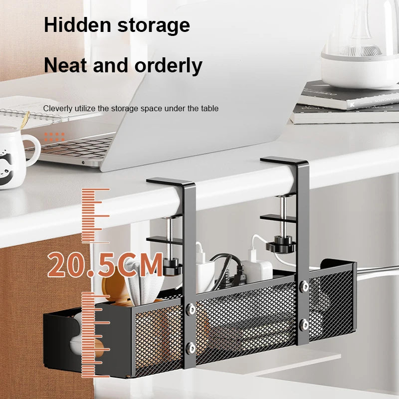 Clamp-On Under Desk Cable Tray (No-Drill) – Extendable Metal Cable Management + Power Strip Holder