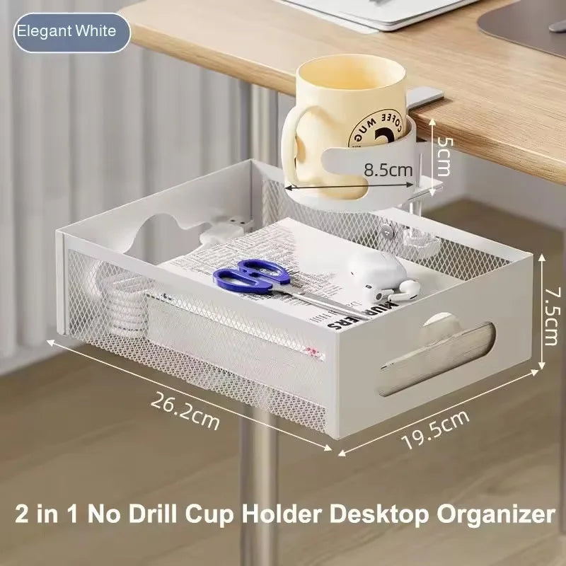 Clamp-On Under Desk Cable Tray (No-Drill) – Extendable Metal Cable Management + Power Strip Holder