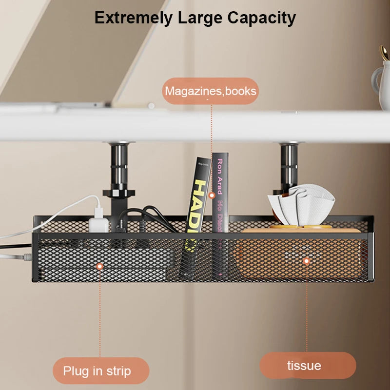 Clamp-On Under Desk Cable Tray (No-Drill) – Extendable Metal Cable Management + Power Strip Holder