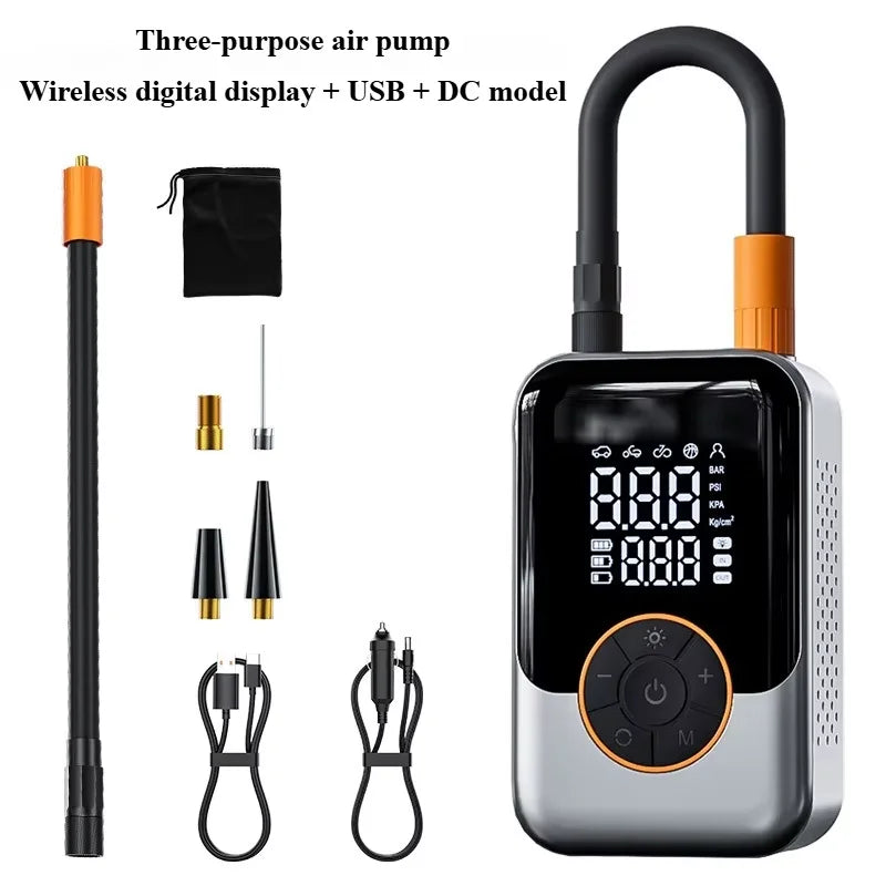 Wireless Electric Tire Inflator (3–150 PSI) – Smart Portable Air Pump for Car, Motorcycle & Bicycle (Type-C Fast Charge)