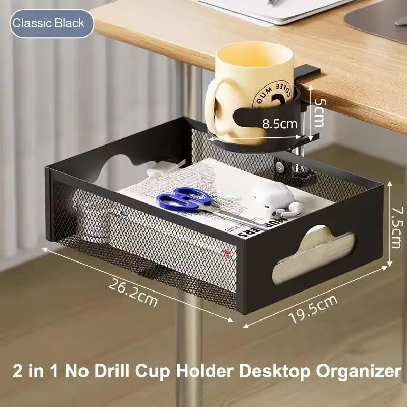 Clamp-On Under Desk Cable Tray (No-Drill) – Extendable Metal Cable Management + Power Strip Holder
