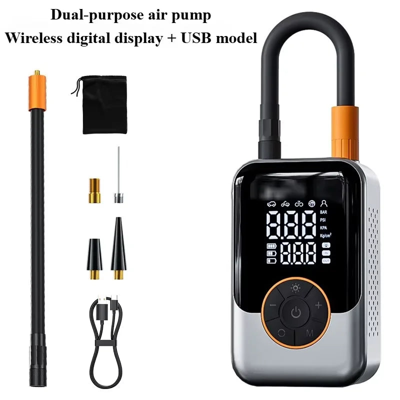 Wireless Electric Tire Inflator (3–150 PSI) – Smart Portable Air Pump for Car, Motorcycle & Bicycle (Type-C Fast Charge)