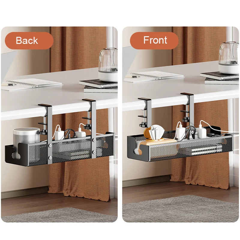 Clamp-On Under Desk Cable Tray (No-Drill) – Extendable Metal Cable Management + Power Strip Holder